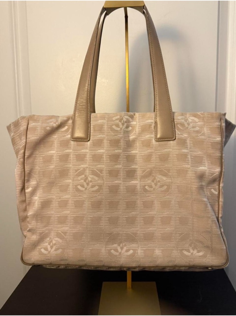 CHANEL Beige Jacquard Tote and Satchel Travel Line Tote Bag